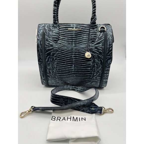BRAHMIN Caroline croc embossed leather satchel crossbody + Dust bag - Slate Blue - Picture 10 of 14